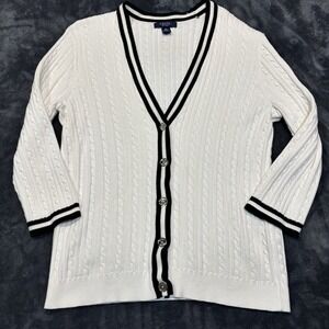 Chaps Cable Knit Tennis Cardigan Womens XL Preppy Ivy League Academia Old Money